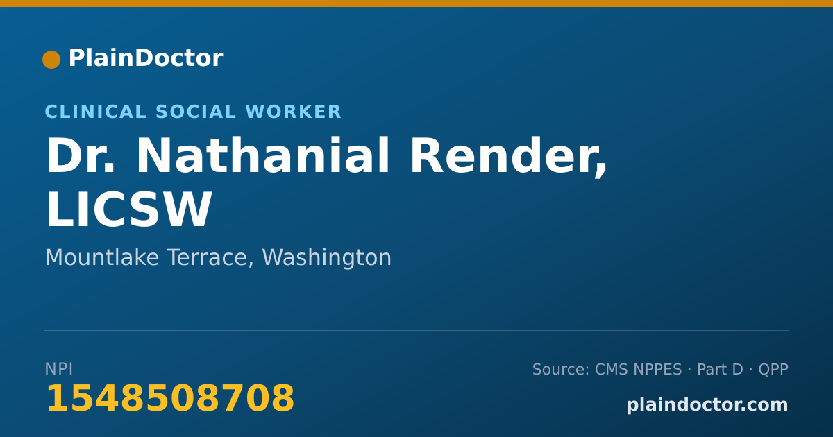 Shareable card for Nathanial Render, LICSW - Clinical Social Worker, Mountlake Terrace, WA