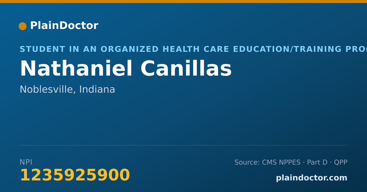 Shareable card for Nathaniel Canillas - Student in an Organized Health Care Education/Training Program, Noblesville, IN