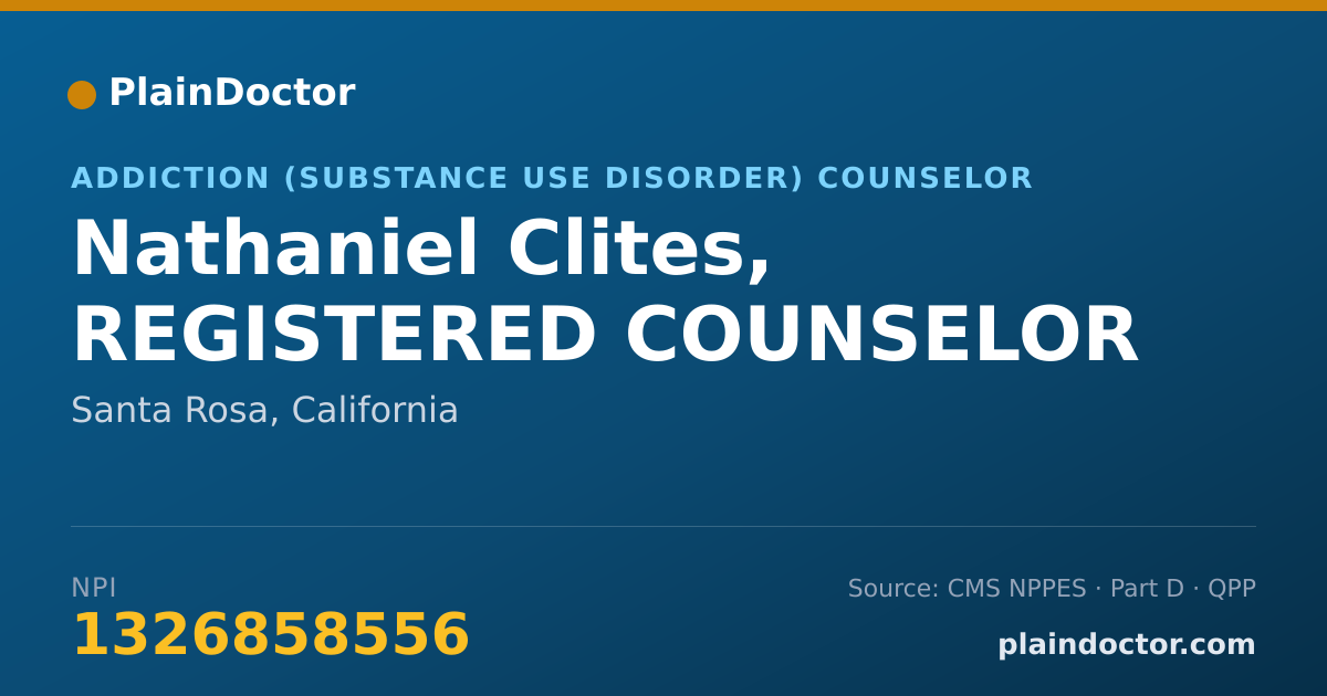 Shareable card for Nathaniel Clites, REGISTERED COUNSELOR - Addiction (Substance Use Disorder) Counselor, Santa Rosa, CA