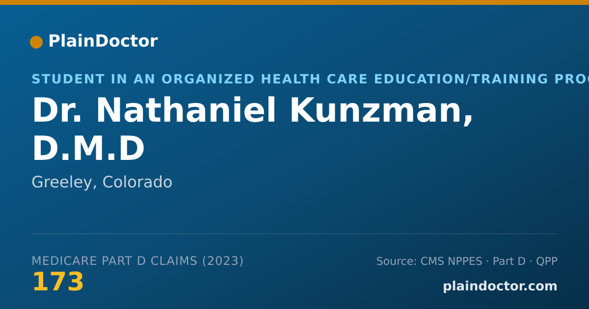 Shareable card for Nathaniel Kunzman, D.M.D - Student in an Organized Health Care Education/Training Program, Greeley, CO