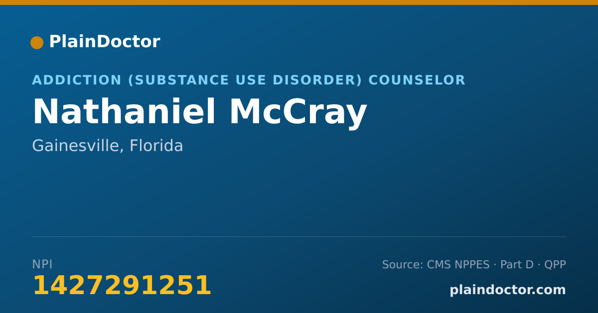 Shareable card for Nathaniel McCray - Addiction (Substance Use Disorder) Counselor, Gainesville, FL