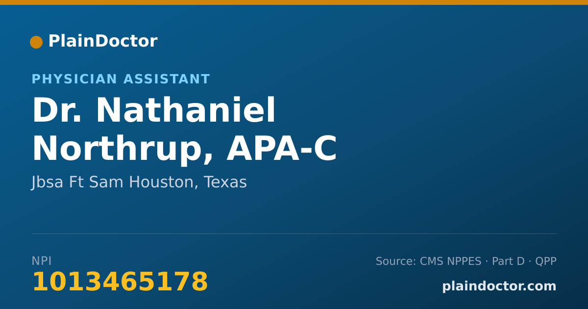 Shareable card for Nathaniel Northrup, APA-C - Physician Assistant, Jbsa Ft Sam Houston, TX