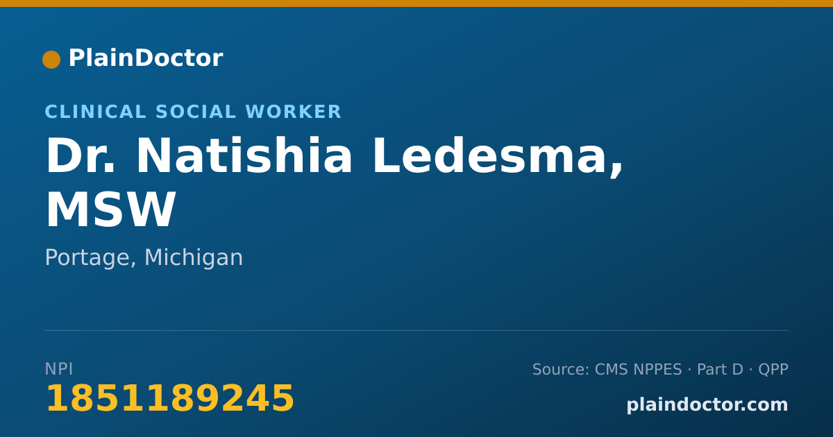 Shareable card for Natishia Ledesma, MSW - Clinical Social Worker, Portage, MI