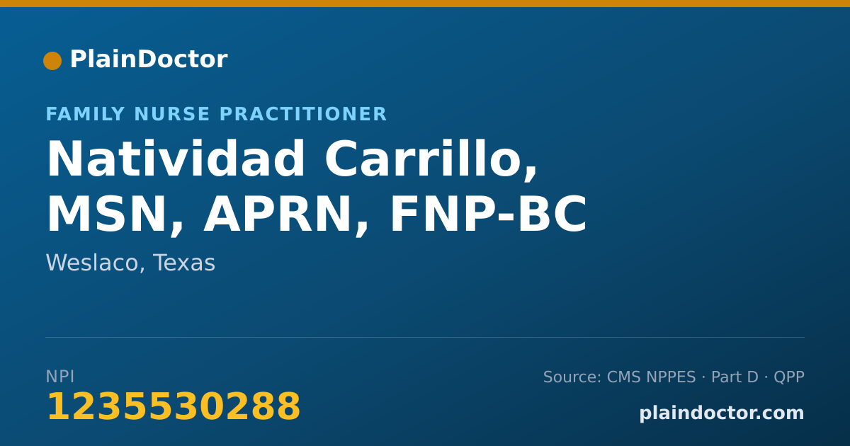 Shareable card for Natividad Carrillo, MSN, APRN, FNP-BC - Family Nurse Practitioner, Weslaco, TX