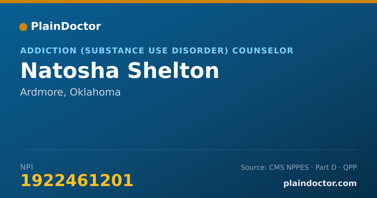 Shareable card for Natosha Shelton - Addiction (Substance Use Disorder) Counselor, Ardmore, OK