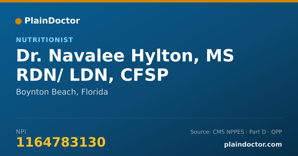 Shareable card for Navalee Hylton, MS RDN/ LDN, CFSP - Nutritionist, Boynton Beach, FL