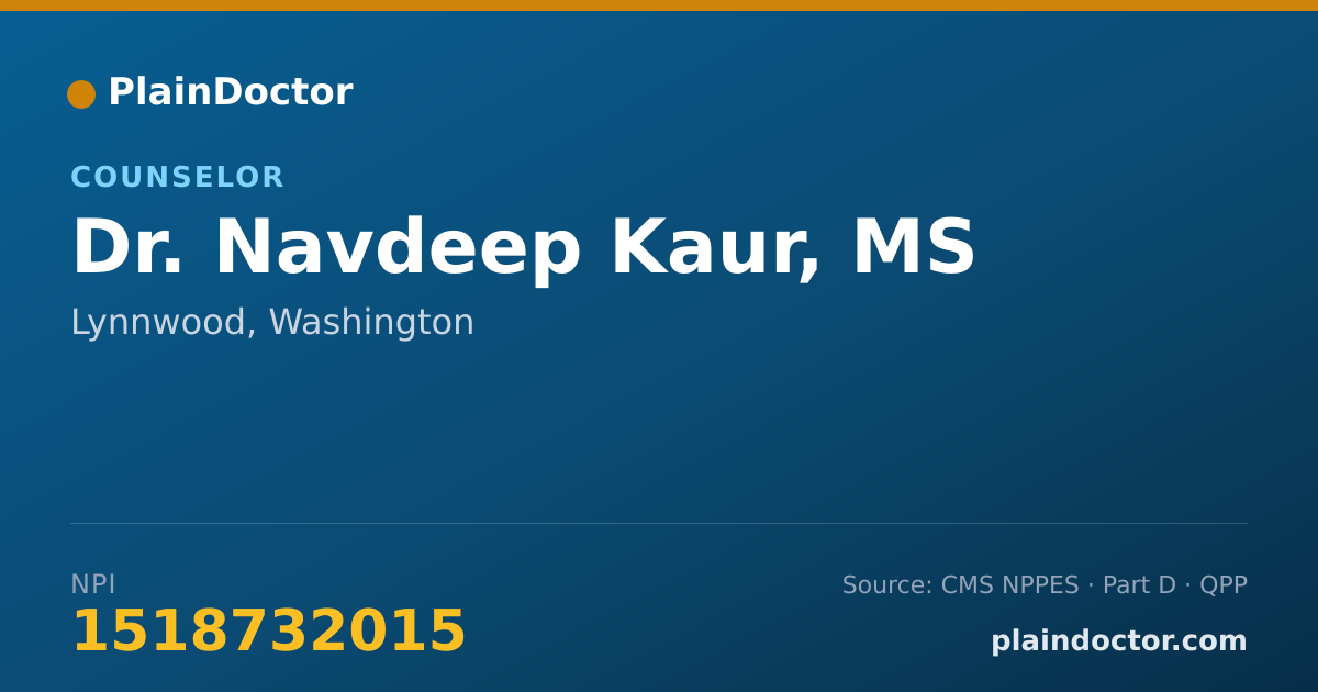 Shareable card for Navdeep Kaur, MS - Counselor, Lynnwood, WA