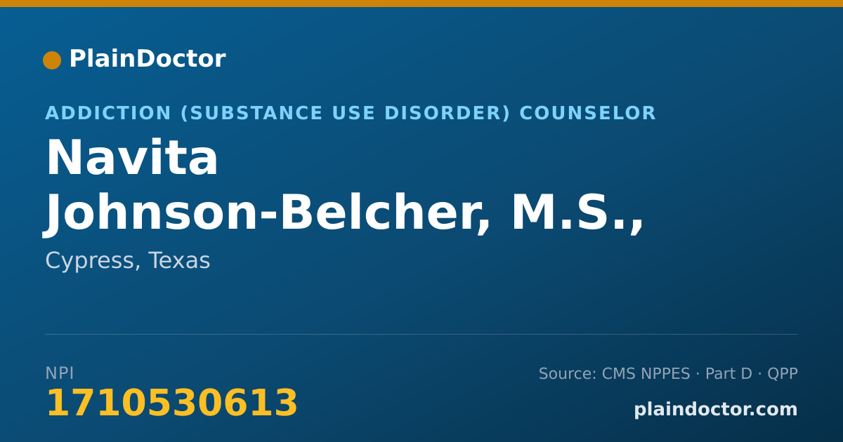 Shareable card for Navita Johnson-Belcher, M.S., LPC, LCDC,CART - Addiction (Substance Use Disorder) Counselor, Cypress, TX