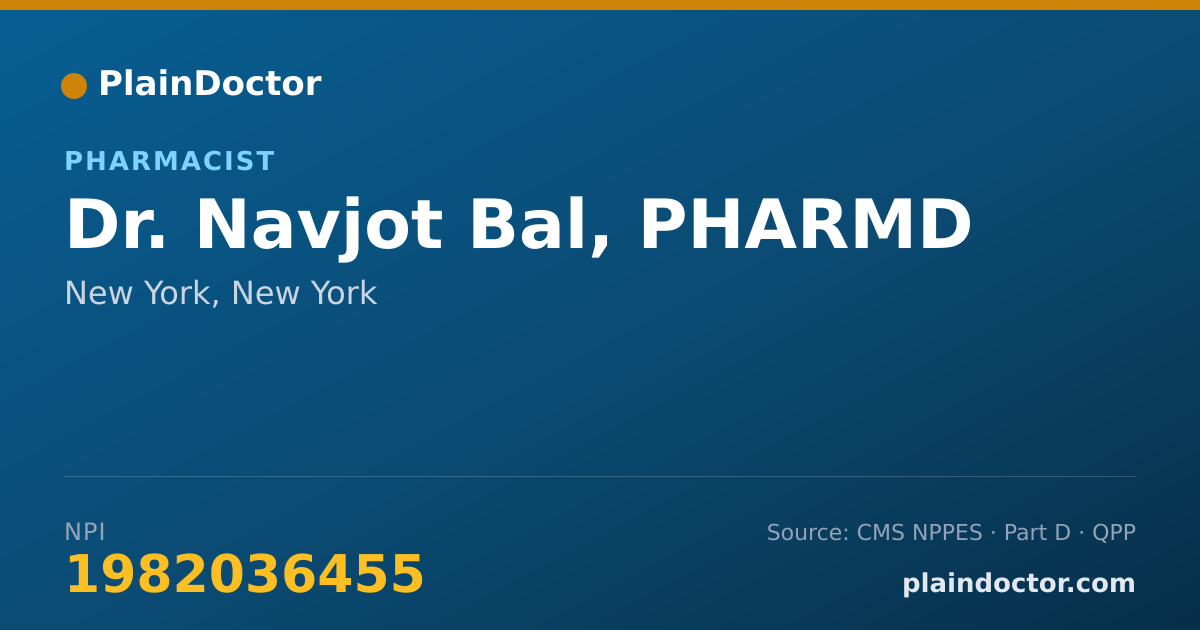 Shareable card for Navjot Bal, PHARMD - Pharmacist, New York, NY