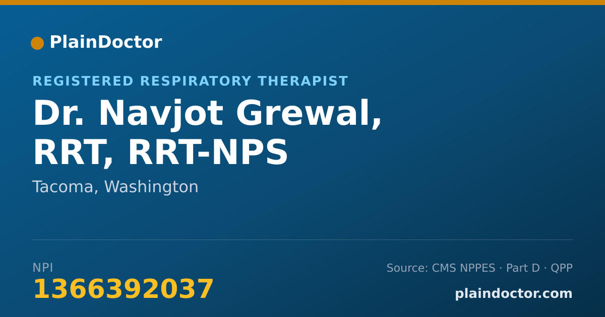 Shareable card for Navjot Grewal, RRT, RRT-NPS - Registered Respiratory Therapist, Tacoma, WA