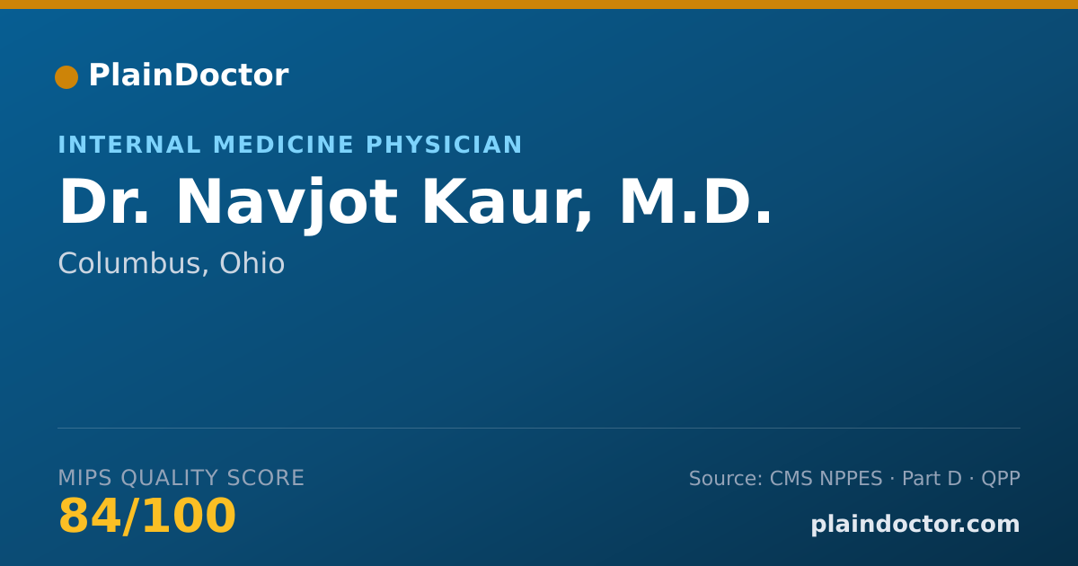 Shareable card for Navjot Kaur, M.D. - Internal Medicine Physician, Columbus, OH