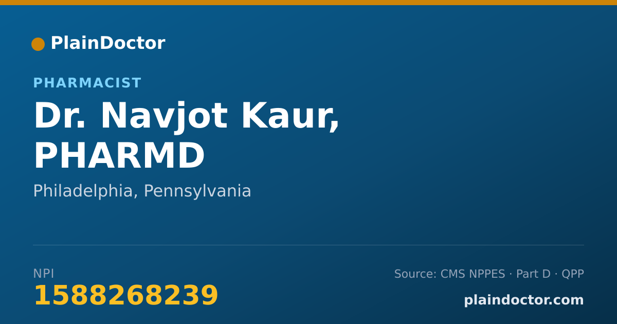 Shareable card for Navjot Kaur, PHARMD - Pharmacist, Philadelphia, PA