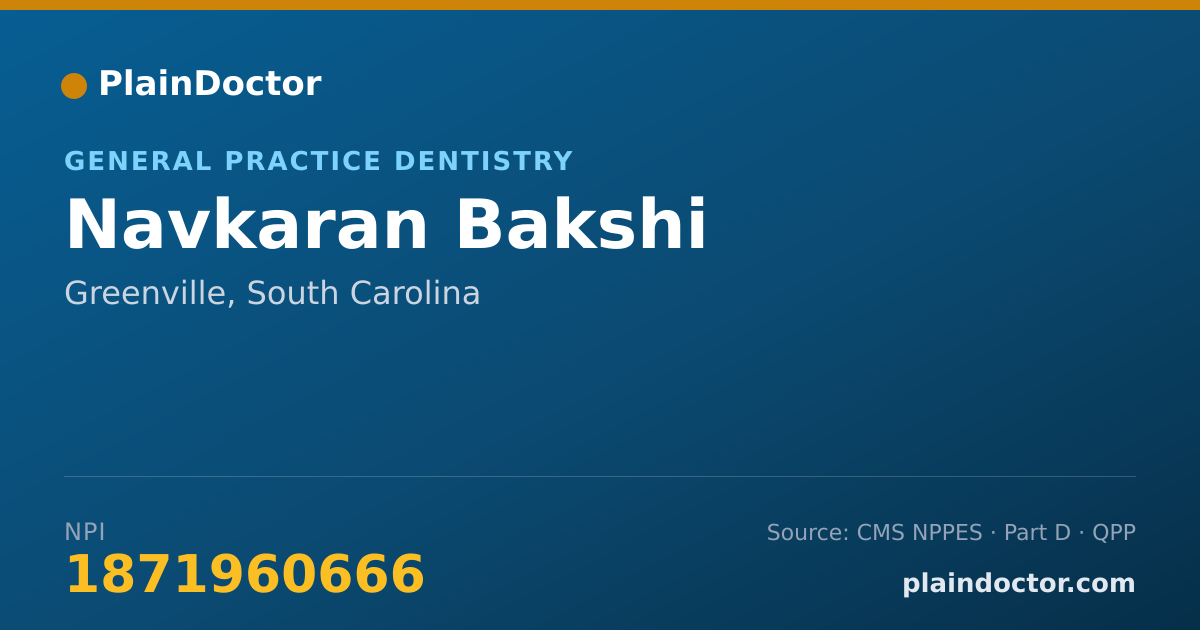 Shareable card for Navkaran Bakshi - General Practice Dentistry, Greenville, SC