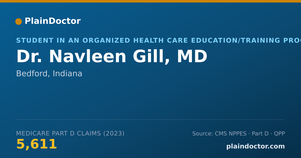 Shareable card for Navleen Gill, MD - Student in an Organized Health Care Education/Training Program, Bedford, IN
