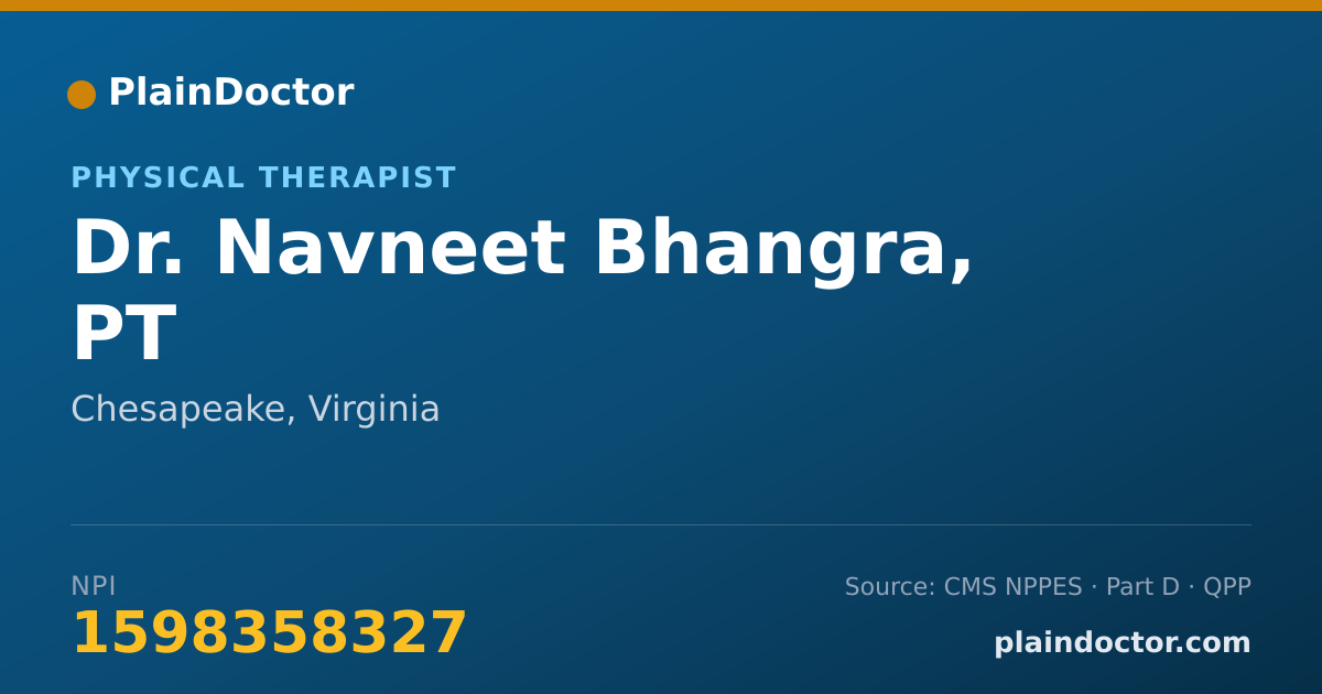 Shareable card for Navneet Bhangra, PT - Physical Therapist, Chesapeake, VA
