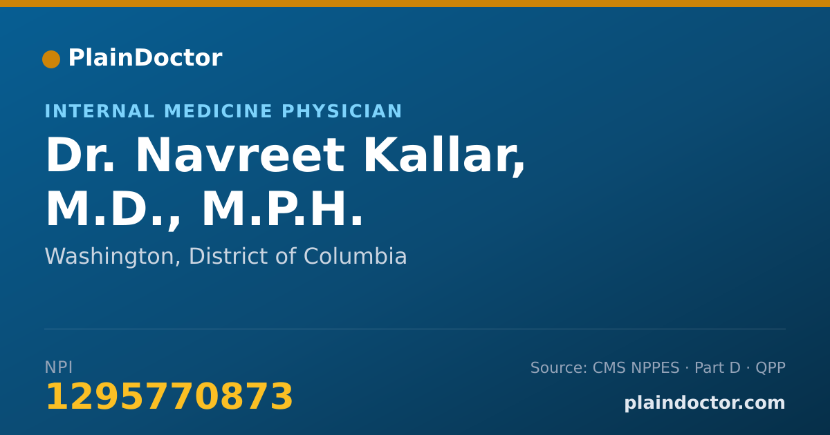 Shareable card for Navreet Kallar, M.D., M.P.H. - Internal Medicine Physician, Washington, DC