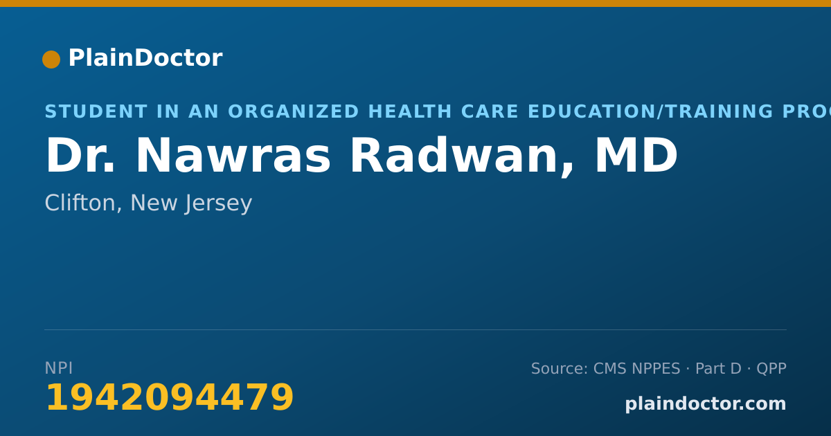 Shareable card for Nawras Radwan, MD - Student in an Organized Health Care Education/Training Program, Clifton, NJ