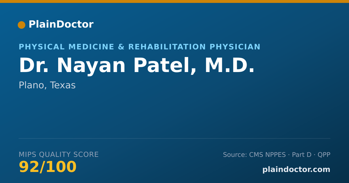 Shareable card for Nayan Patel, M.D. - Physical Medicine & Rehabilitation Physician, Plano, TX