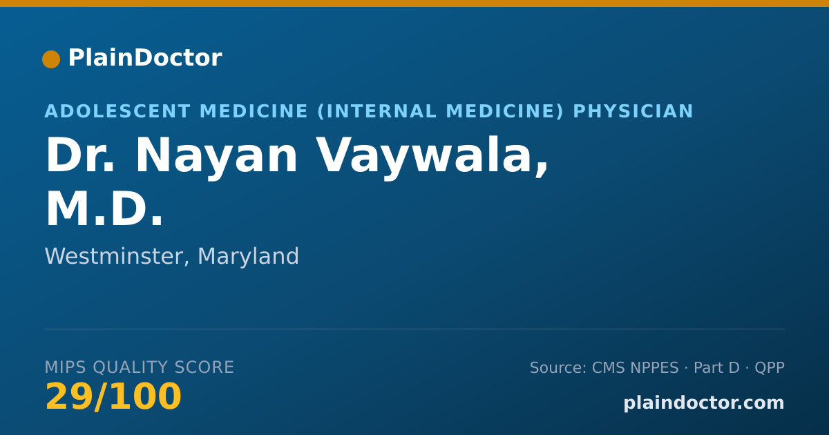 Shareable card for Nayan Vaywala, M.D. - Adolescent Medicine (Internal Medicine) Physician, Westminster, MD