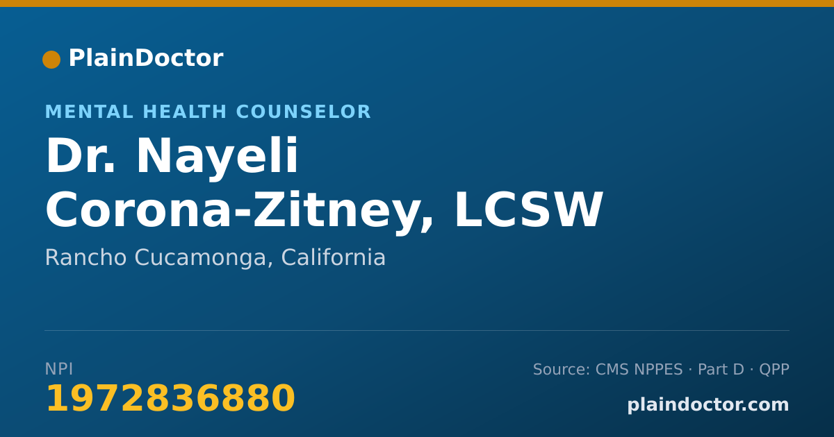 Shareable card for Nayeli Corona-Zitney, LCSW - Mental Health Counselor, Rancho Cucamonga, CA