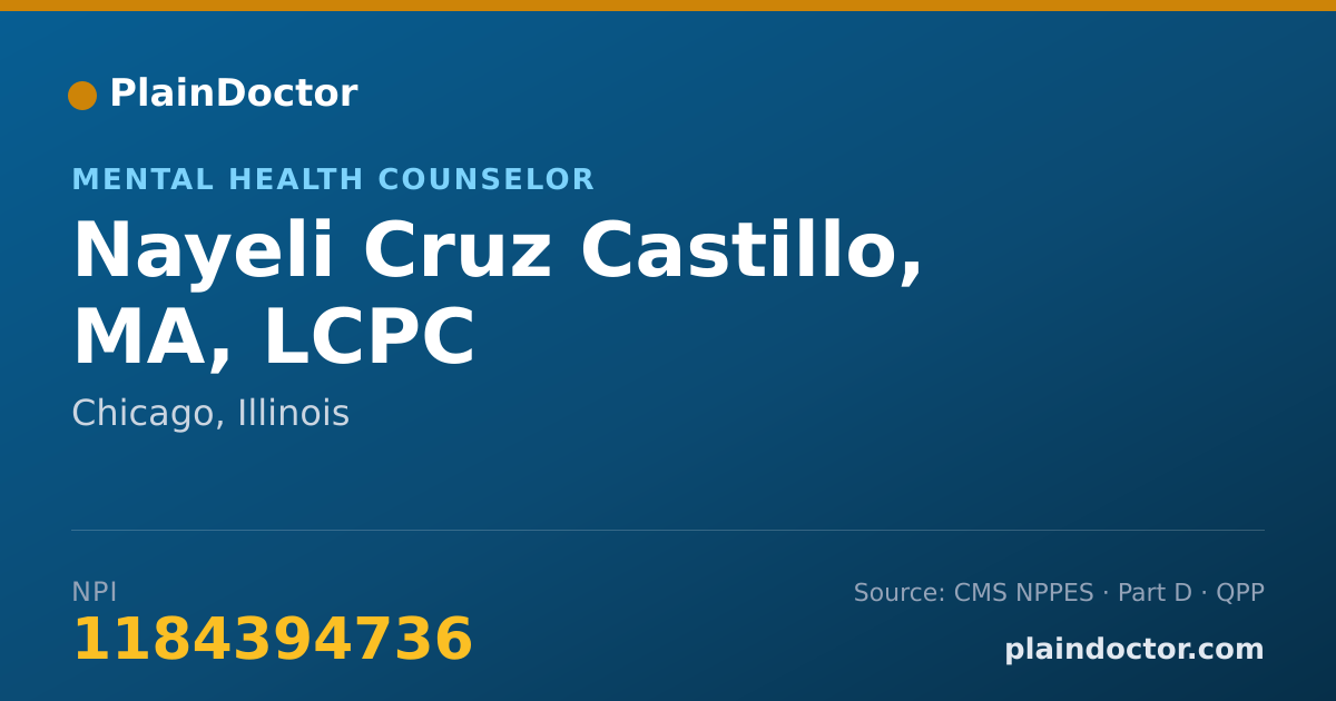 Shareable card for Nayeli Cruz Castillo, MA, LCPC - Mental Health Counselor, Chicago, IL