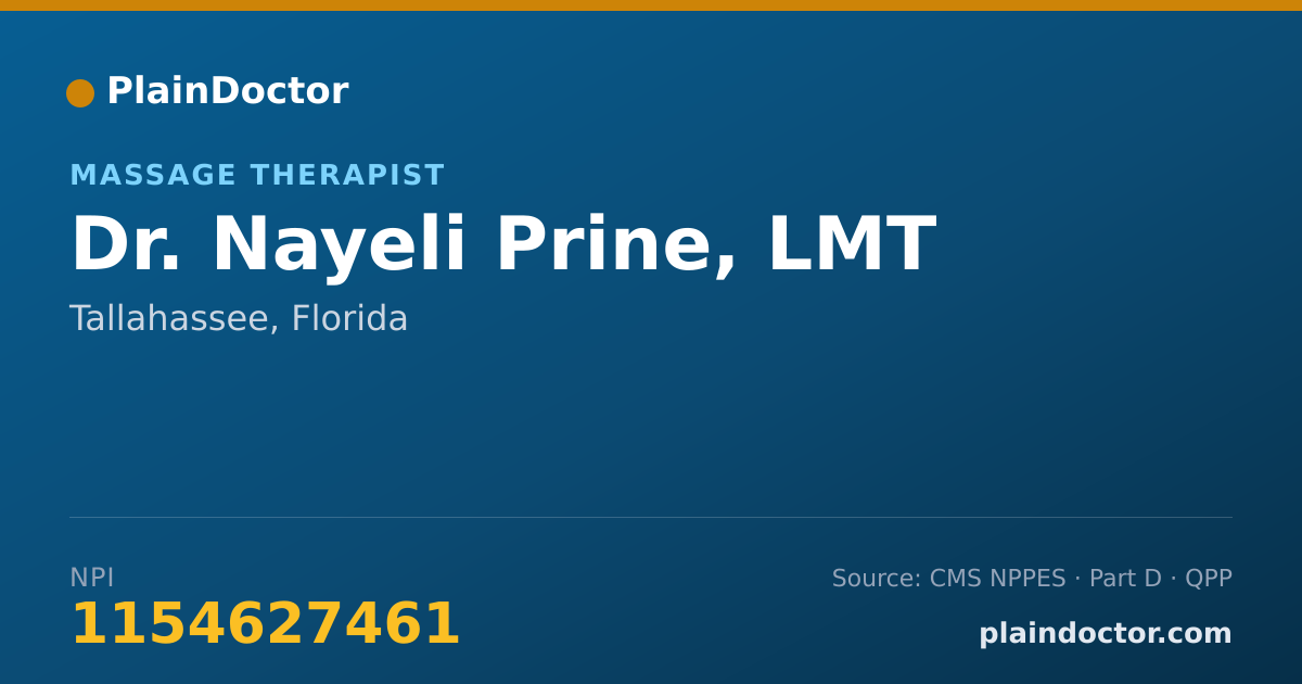 Shareable card for Nayeli Prine, LMT - Massage Therapist, Tallahassee, FL