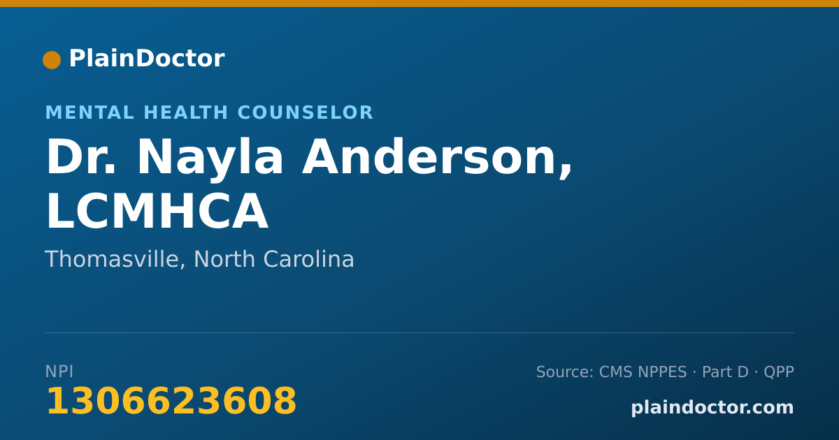 Shareable card for Nayla Anderson, LCMHCA - Mental Health Counselor, Thomasville, NC