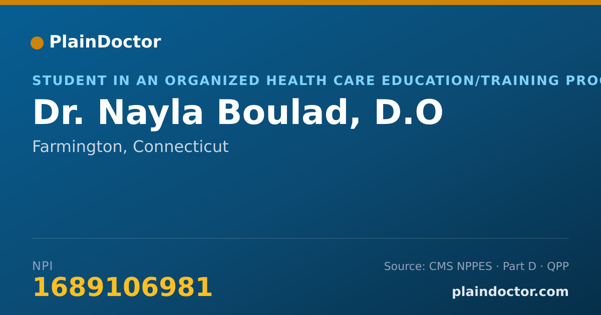 Shareable card for Nayla Boulad, D.O - Student in an Organized Health Care Education/Training Program, Farmington, CT