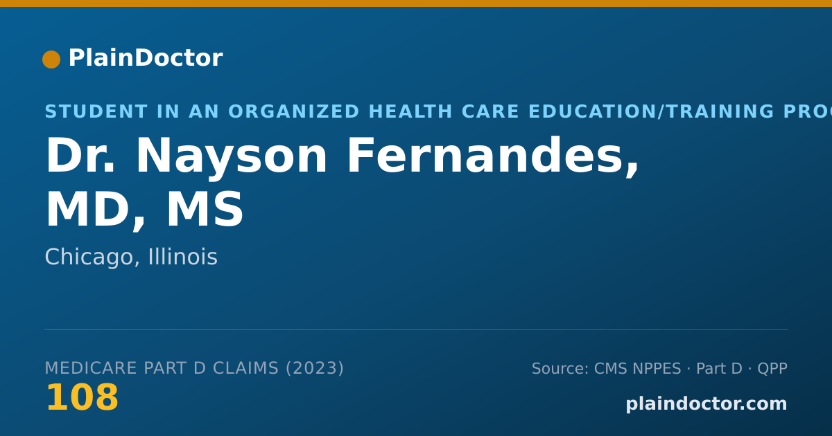 Shareable card for Nayson Fernandes, MD, MS - Student in an Organized Health Care Education/Training Program, Chicago, IL