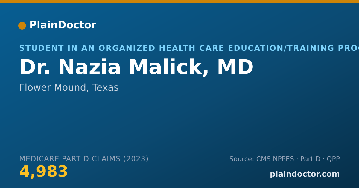 Shareable card for Nazia Malick, MD - Student in an Organized Health Care Education/Training Program, Flower Mound, TX
