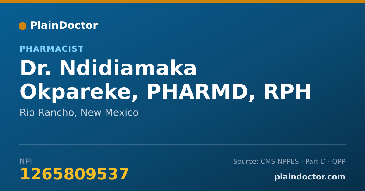 Shareable card for Ndidiamaka Okpareke, PHARMD, RPH - Pharmacist, Rio Rancho, NM