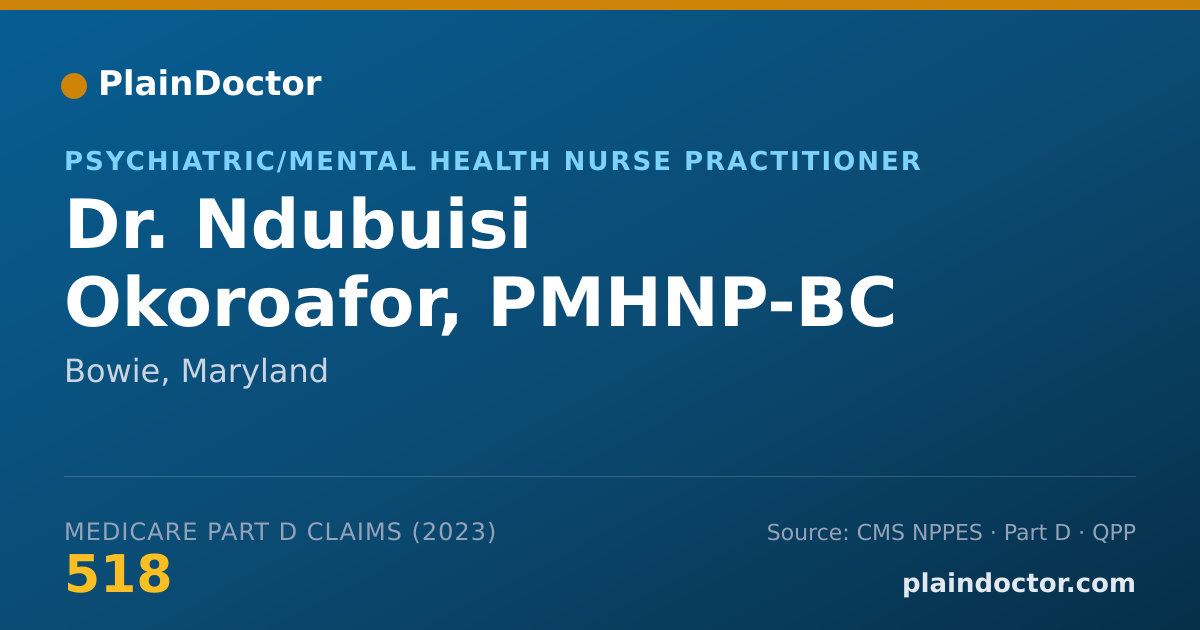 Shareable card for Ndubuisi Okoroafor, PMHNP-BC - Psychiatric/Mental Health Nurse Practitioner, Bowie, MD
