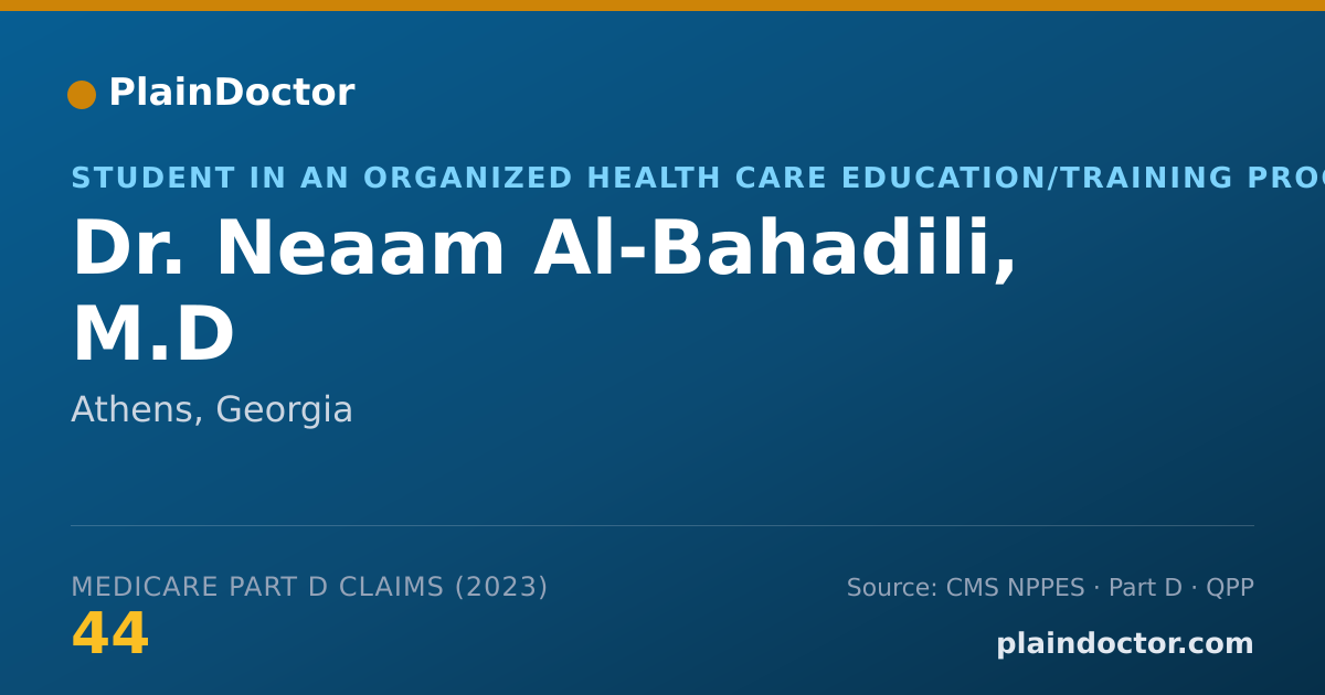 Shareable card for Neaam Al-Bahadili, M.D - Student in an Organized Health Care Education/Training Program, Athens, GA