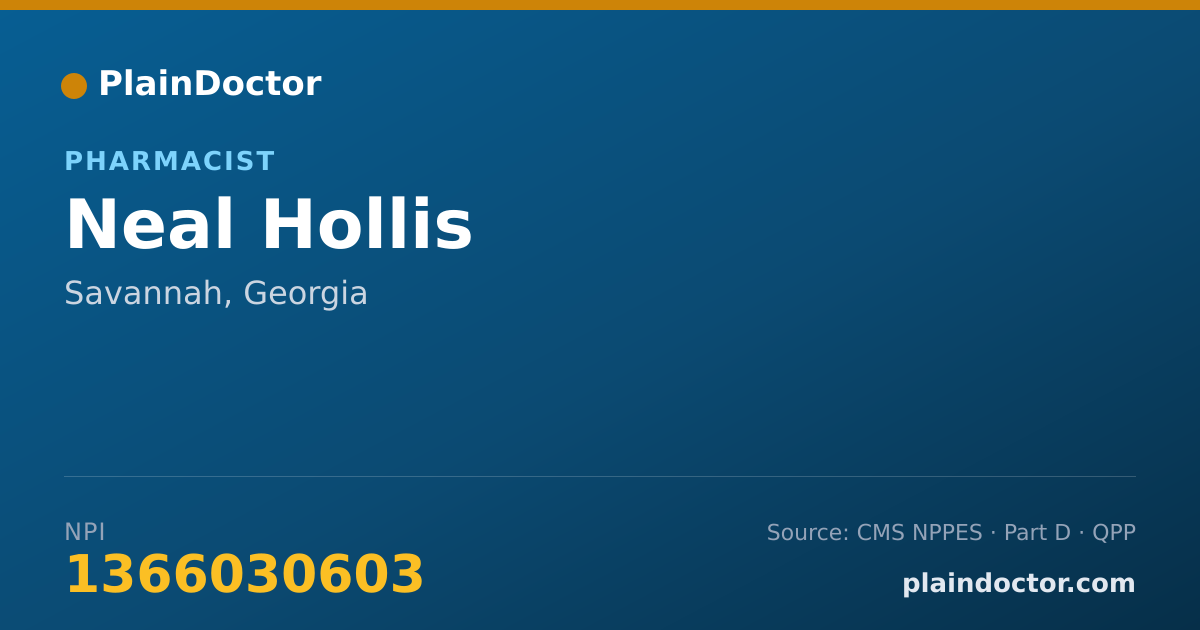 Shareable card for Neal Hollis - Pharmacist, Savannah, GA
