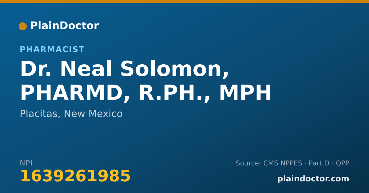 Shareable card for Neal Solomon, PHARMD, R.PH., MPH - Pharmacist, Placitas, NM