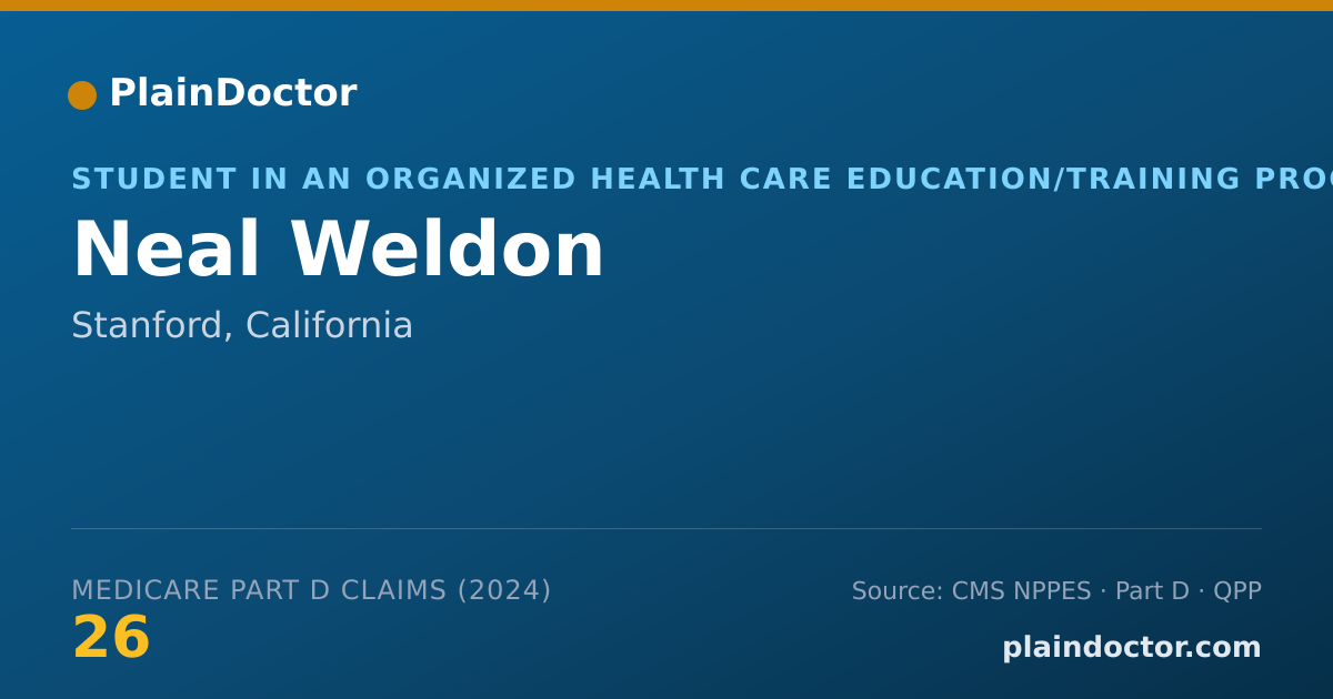 Shareable card for Neal Weldon - Student in an Organized Health Care Education/Training Program, Stanford, CA