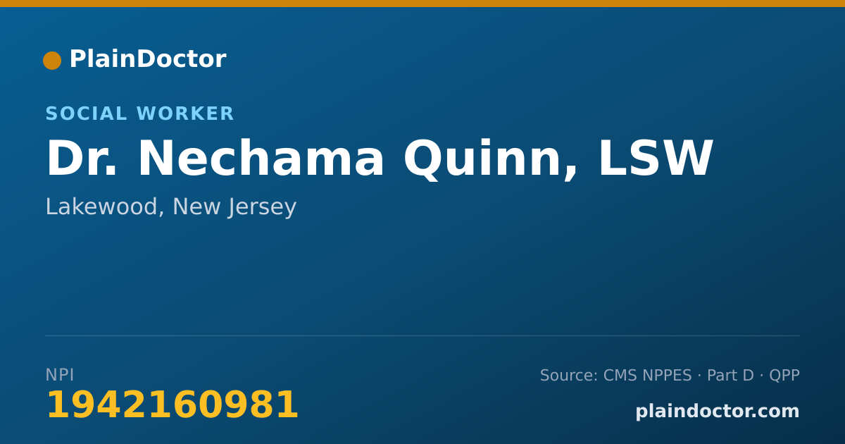Shareable card for Nechama Quinn, LSW - Social Worker, Lakewood, NJ