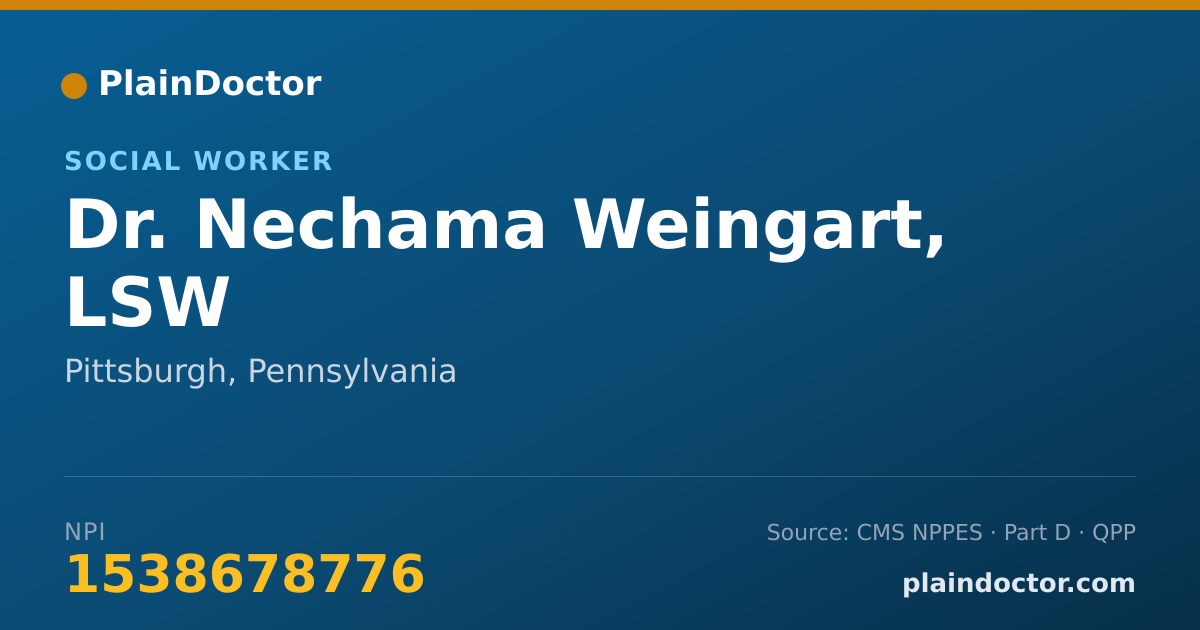 Shareable card for Nechama Weingart, LSW - Social Worker, Pittsburgh, PA