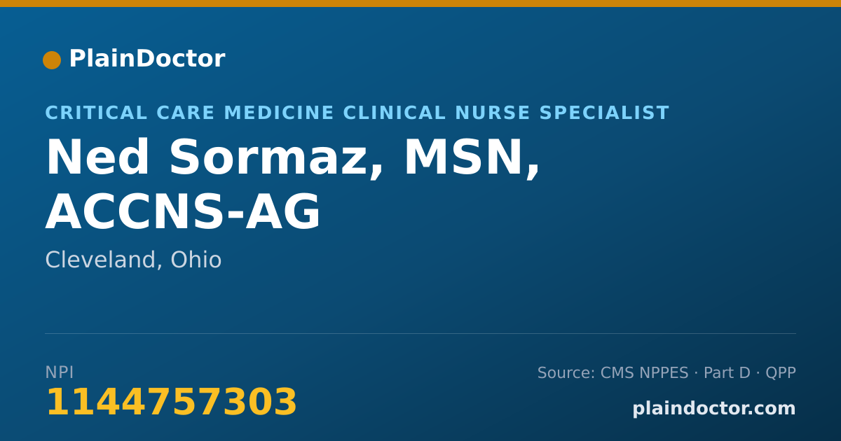 Shareable card for Ned Sormaz, MSN, ACCNS-AG - Critical Care Medicine Clinical Nurse Specialist, Cleveland, OH