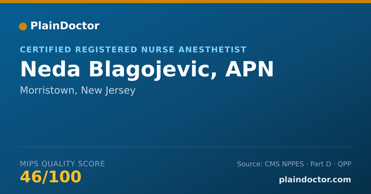 Shareable card for Neda Blagojevic, APN - Certified Registered Nurse Anesthetist, Morristown, NJ