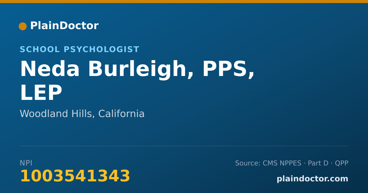 Shareable card for Neda Burleigh, PPS, LEP - School Psychologist, Woodland Hills, CA