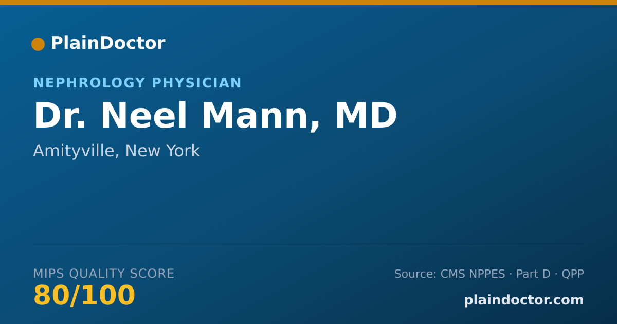 Shareable card for Neel Mann, MD - Nephrology Physician, Amityville, NY
