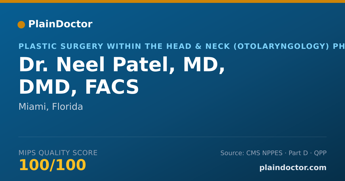 Shareable card for Neel Patel, MD, DMD, FACS - Plastic Surgery within the Head & Neck (Otolaryngology) Physician, Miami, FL