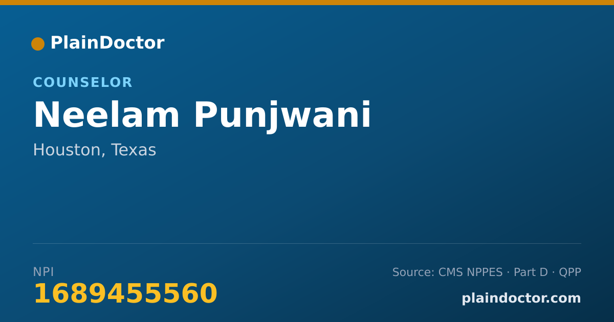 Shareable card for Neelam Punjwani - Counselor, Houston, TX
