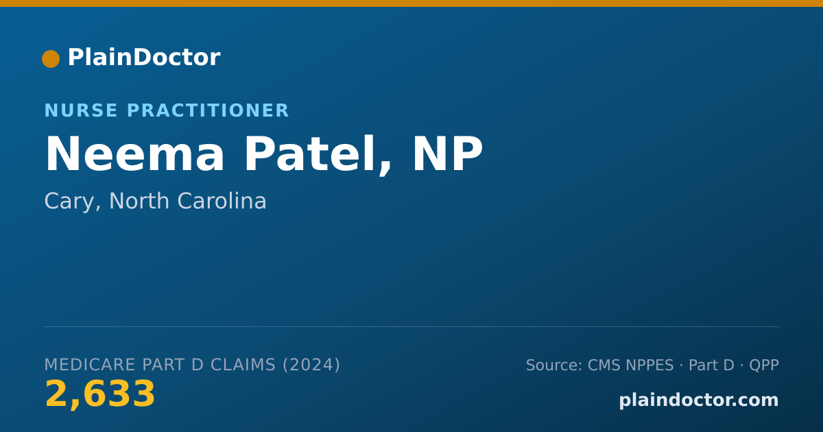 Shareable card for Neema Patel, NP - Nurse Practitioner, Cary, NC