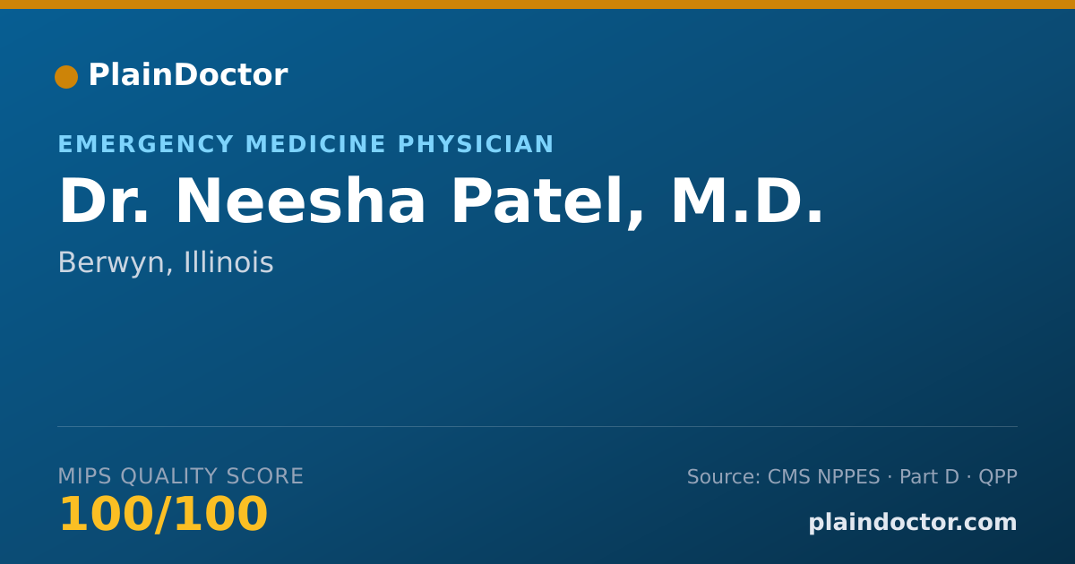 Shareable card for Neesha Patel, M.D. - Emergency Medicine Physician, Berwyn, IL
