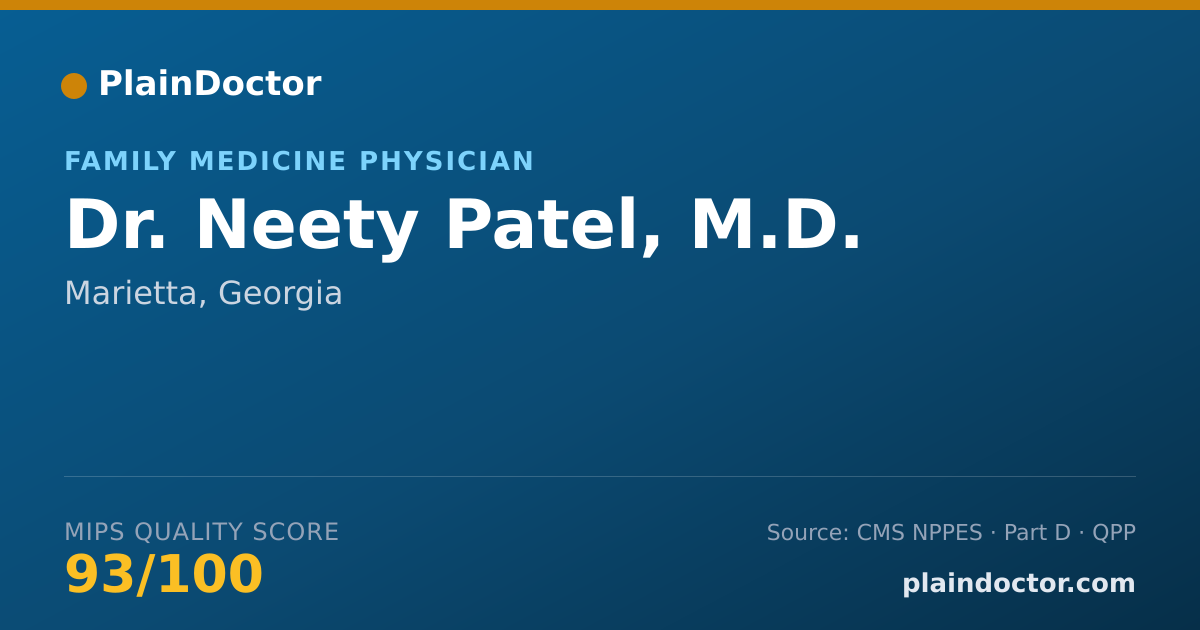 Shareable card for Neety Patel, M.D. - Family Medicine Physician, Marietta, GA