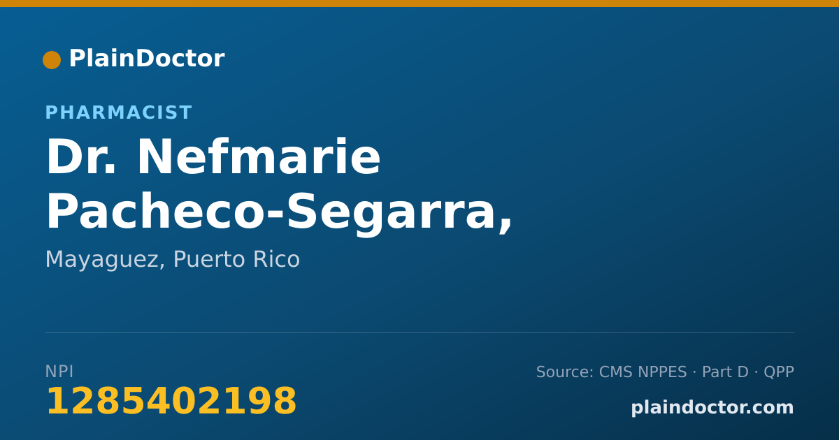 Shareable card for Nefmarie Pacheco-Segarra, PHARMD - Pharmacist, Mayaguez, PR