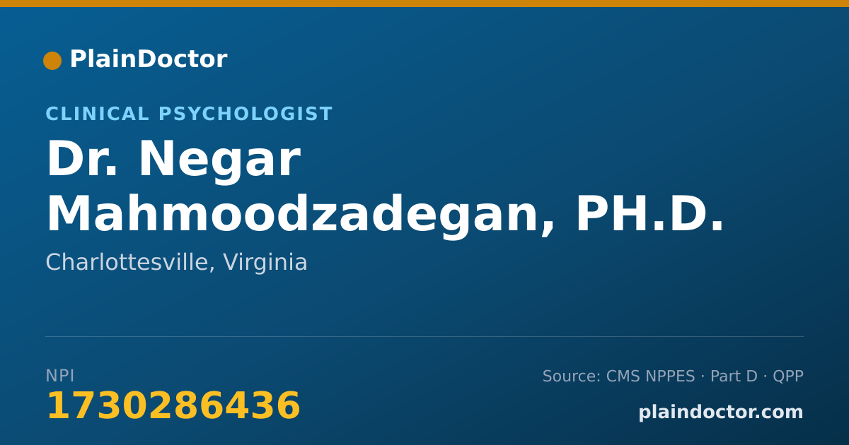 Shareable card for Negar Mahmoodzadegan, PH.D. - Clinical Psychologist, Charlottesville, VA