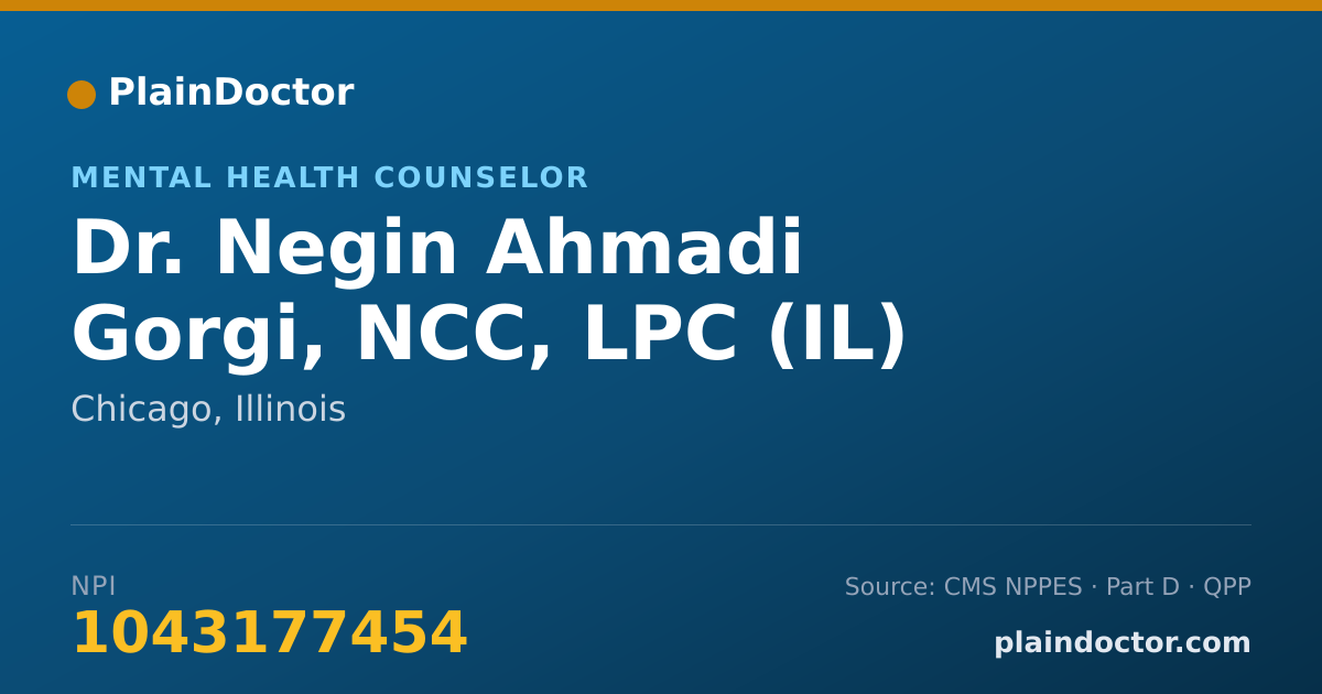 Shareable card for Negin Ahmadi Gorgi, NCC, LPC (IL) - Mental Health Counselor, Chicago, IL